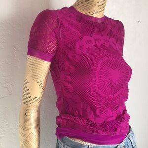 Vintage Jean Paul Gaultier Soleil Mesh Lace Magenta Top